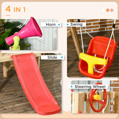 Outsunny set with slide and garden swing for children age 18-48 months, in wood and plastic, red - Borgè