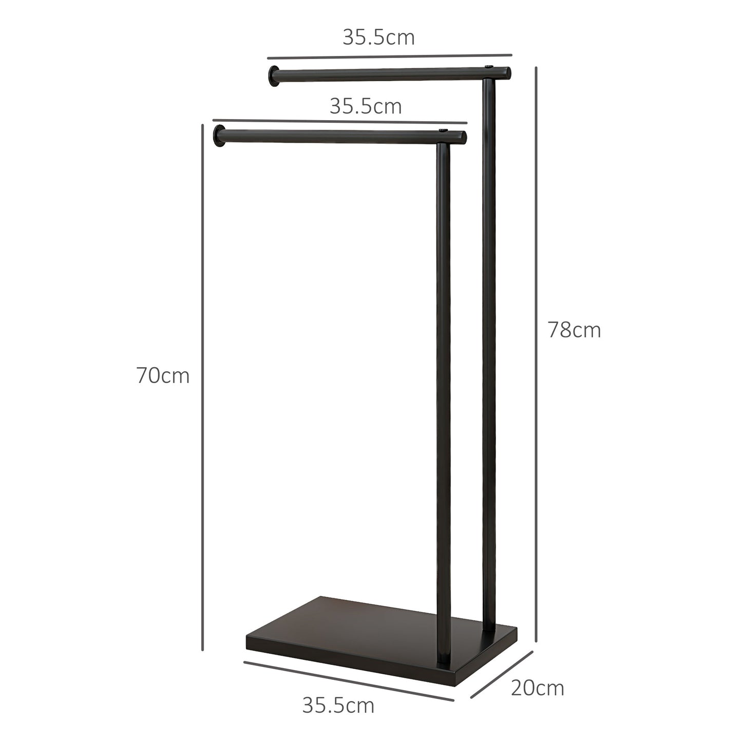 Freestanding Bathroom Towel Holder with 2 Metal Arms, 35.5x20x78cm, Black