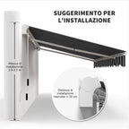 Extendable Outdoor Sun Shade Awning in Aluminum and Polyester with Crank, 395x245 cm, Blue and White