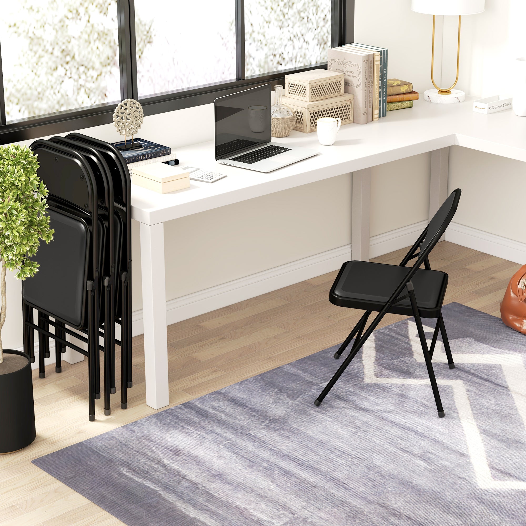 Set of 2 Folding Chairs Padded in PU Faux Leather and Metal, 45x46x78 cm, Black