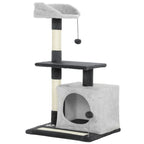Cat Tree, 85 cm Tall, with House, Bed, Posts and Scratching Mat, Grey