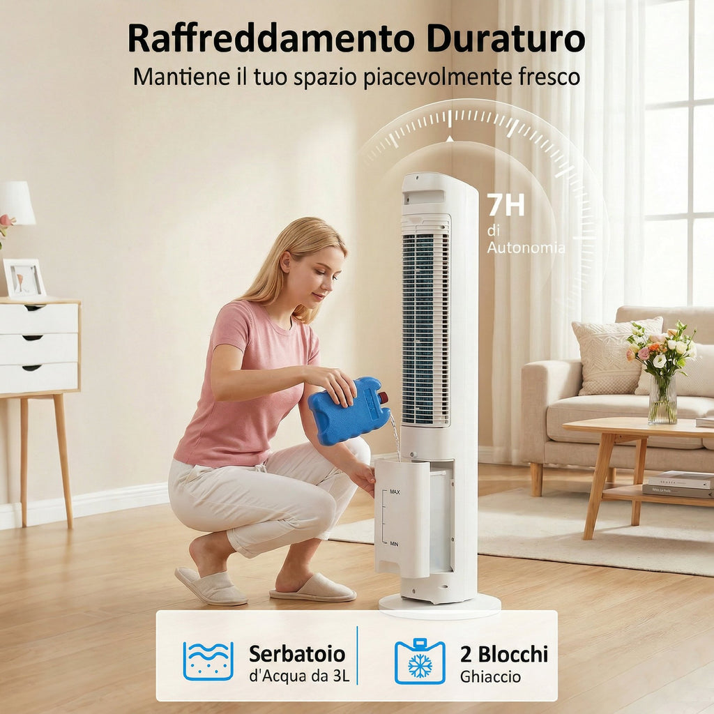 3-in-1 Air Cooler, Tower, 3 Litre Tank, Portable, White.