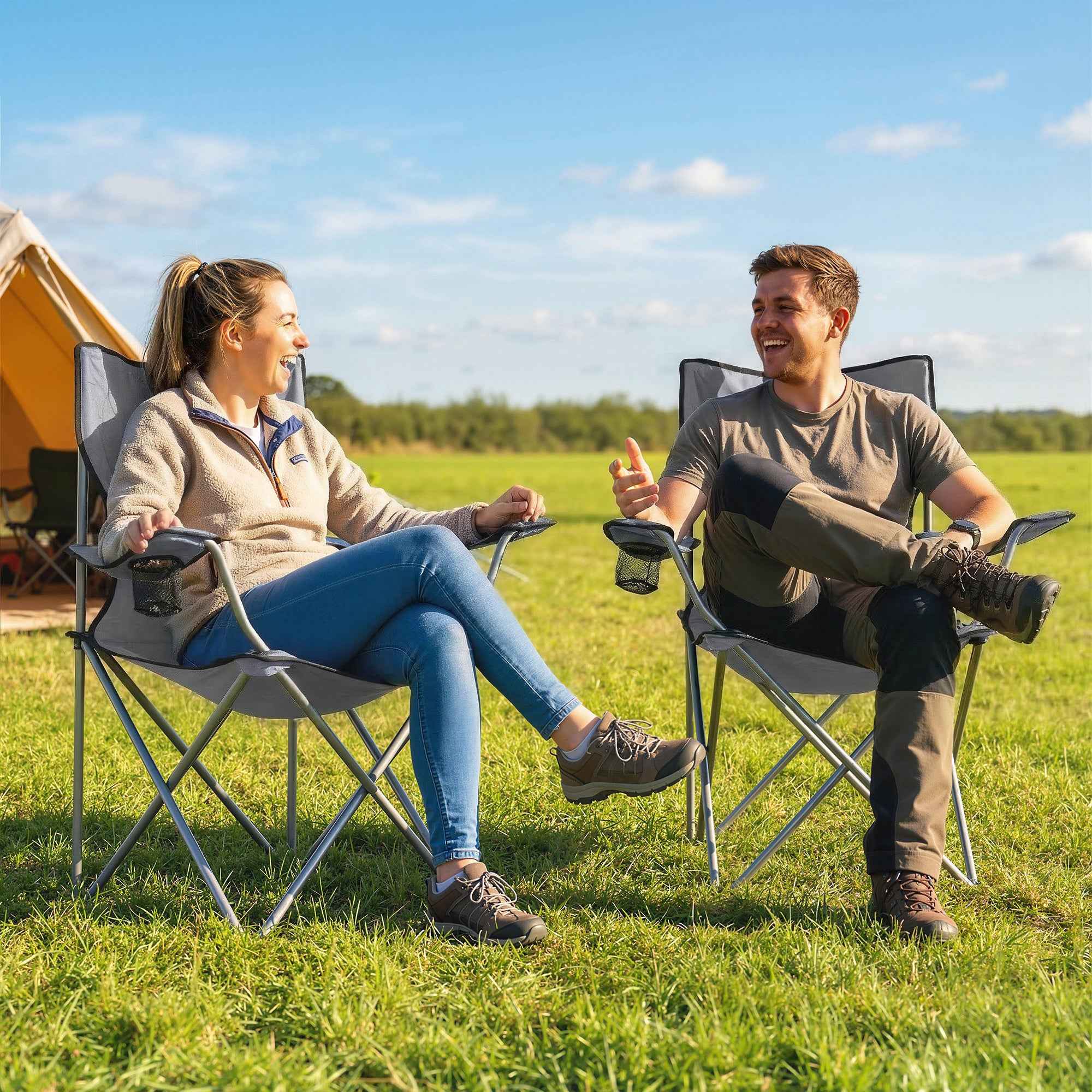 Outsunny Set of 2 High-Back Camping Chairs in Metal and Oxford Fabric, Grey