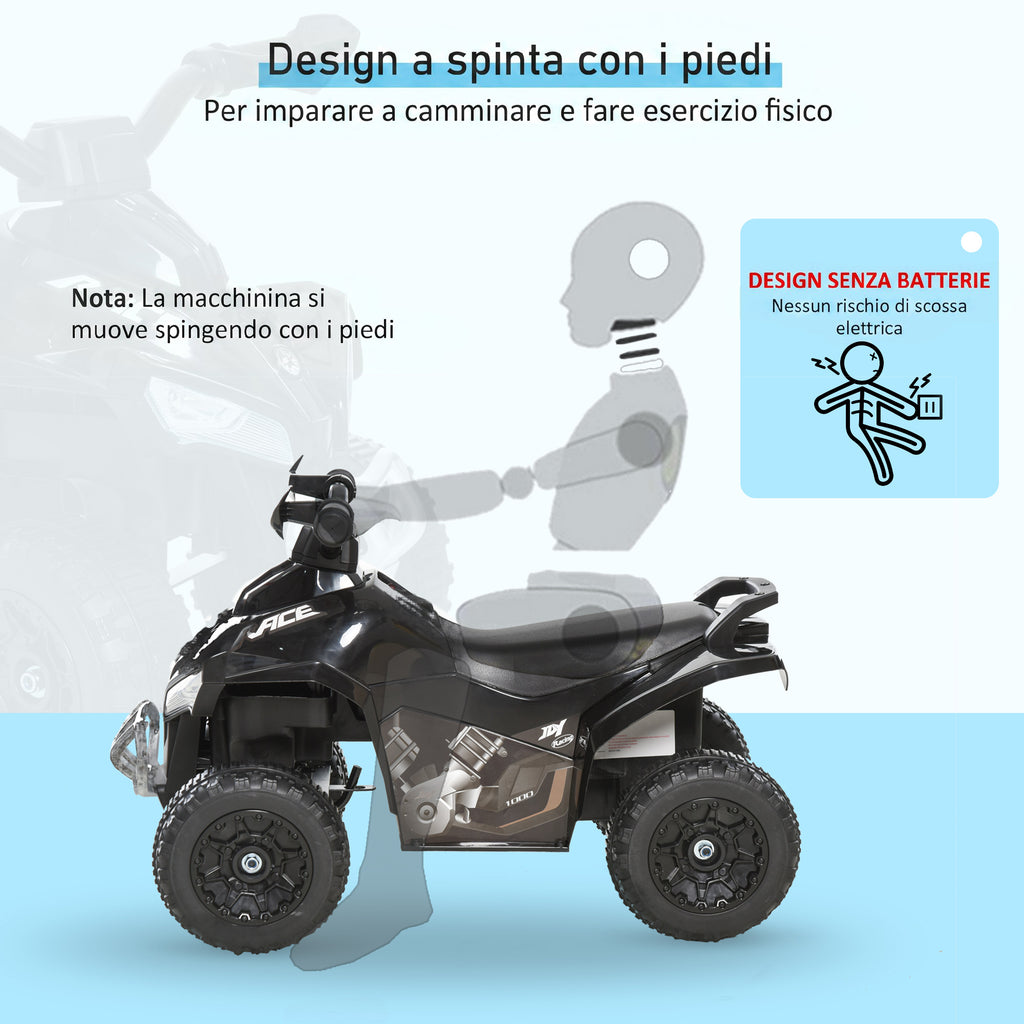 HOMCOM Mini Quad Bike for Children 18-36 Months, Manual Push with Built-in Music and Large PP and Metal Handle, Black