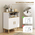 HOMCOM Freestanding Bathroom Cabinet with Adjustable Shelf, White and Natural Wood
