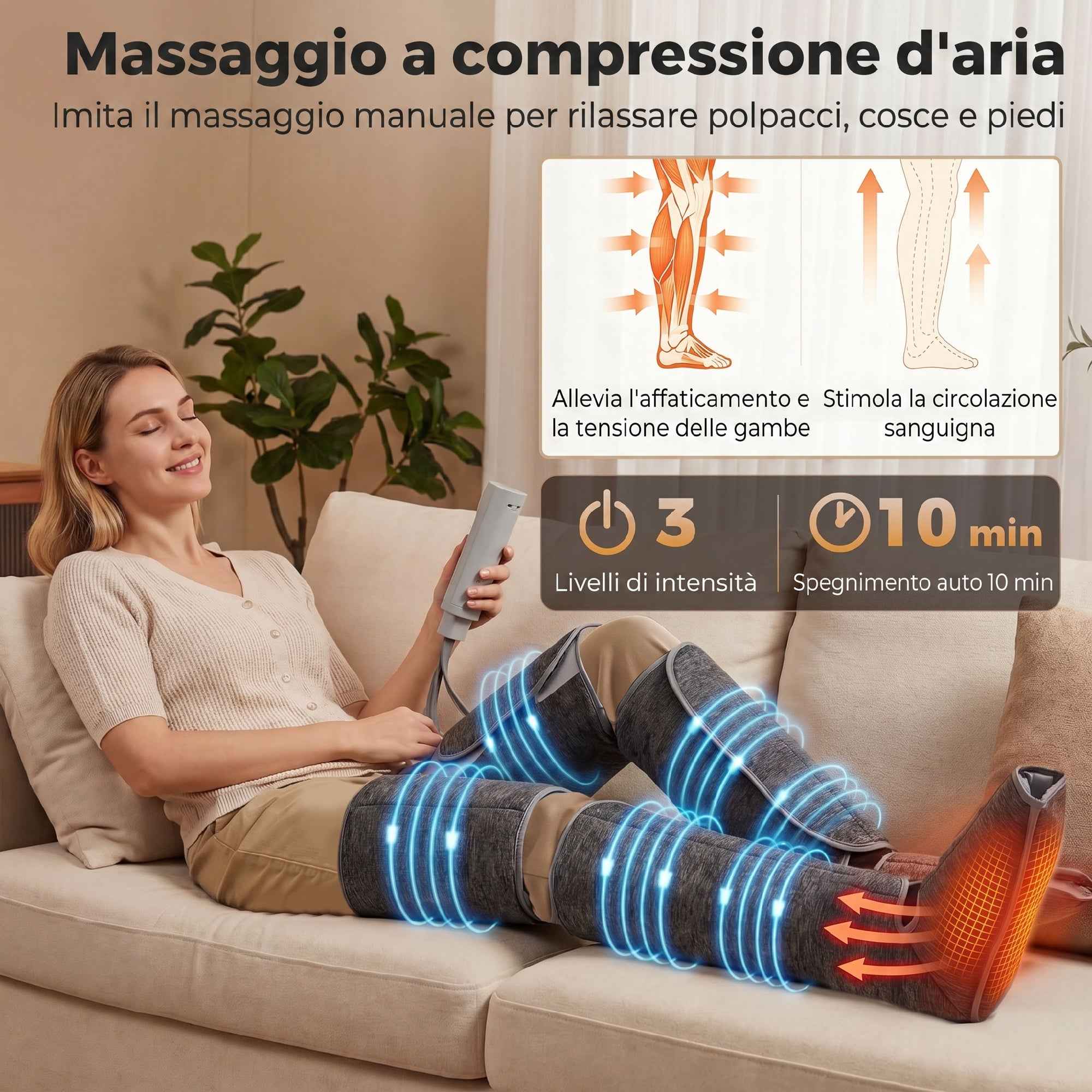 HOMCOM Air Compression Leg Massager with 3 Modes, 3 Intensities, 2 Heat Levels, 77x96x12 cm, Grey