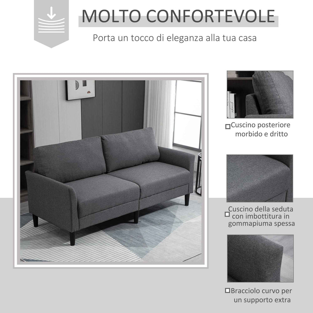 HOMCOM 3-Seater Fabric Sofa with Deep Seat and Thick Padding, 191x79x87 cm, Dark Grey