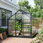 Outsunny Polycarbonate and Aluminum Greenhouse with Sliding Door, Air Vent and Gutter, 190x252x201 cm, Gray