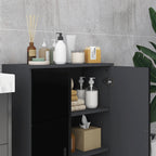 Kleankin Bathroom Cabinet 2 Wooden Doors with 3 shelves and cushioned closure, 60x30x82cm, black - Borgè