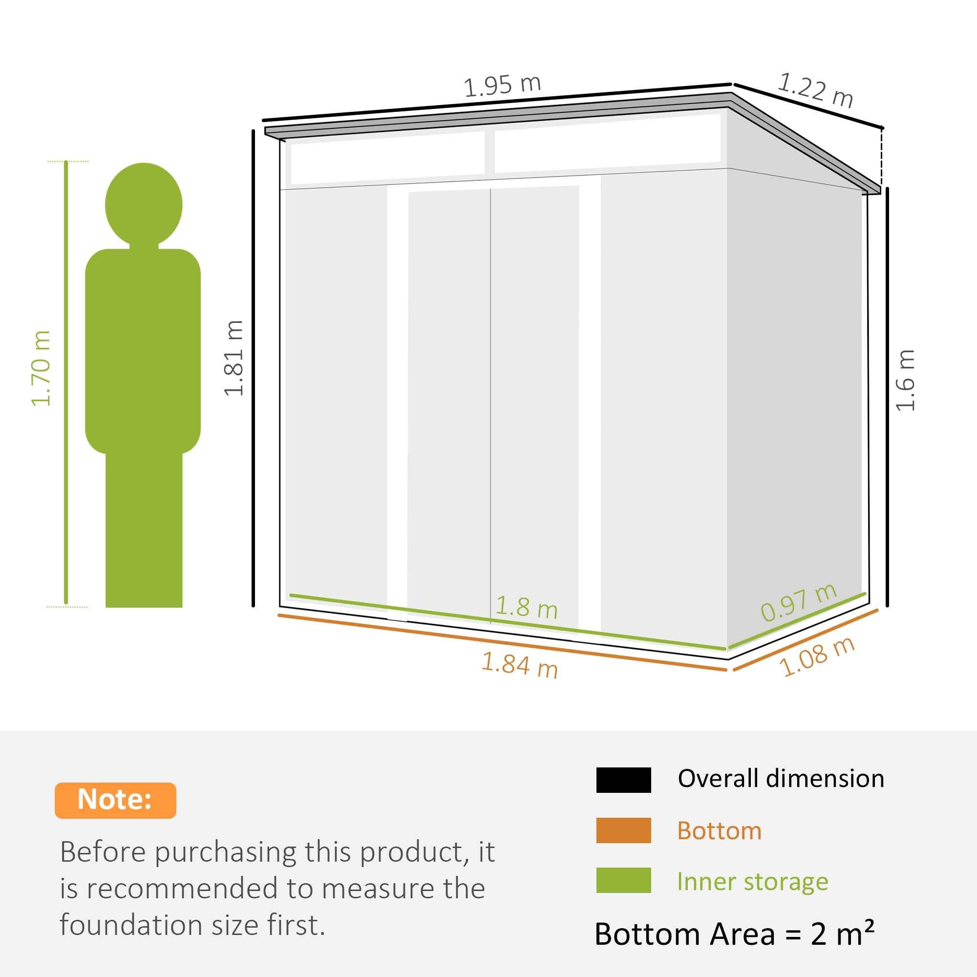 Outsunny Garden Shed with Sliding Doors and Steel Flooring, 195x122x181.5 cm, Light Grey
