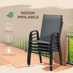 Outsunny Set of 4 Stackable Space-Saving Garden Chairs with Metal Armrests and Mesh Fabric, Grey