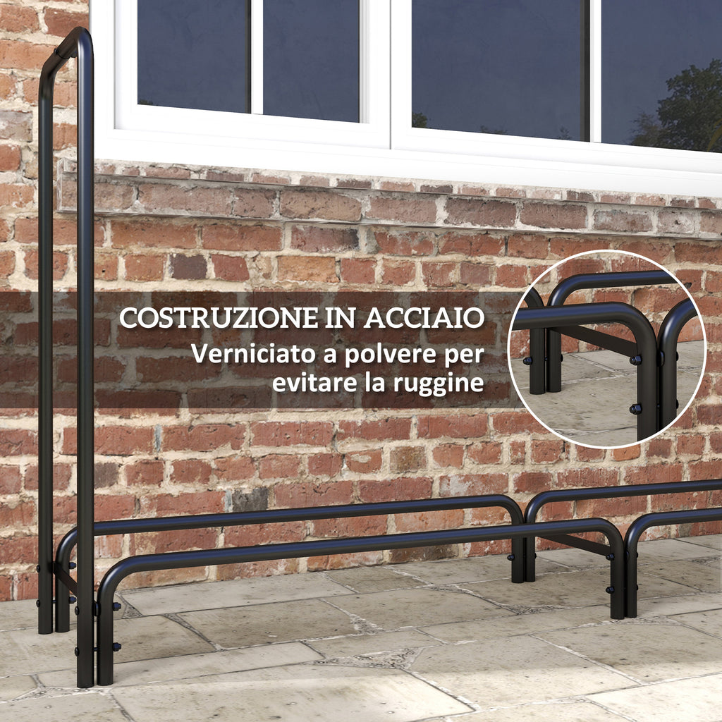 Indoor and Outdoor Metal Firewood Rack with Firewood Holder and Cover, 240x36x99cm, Black