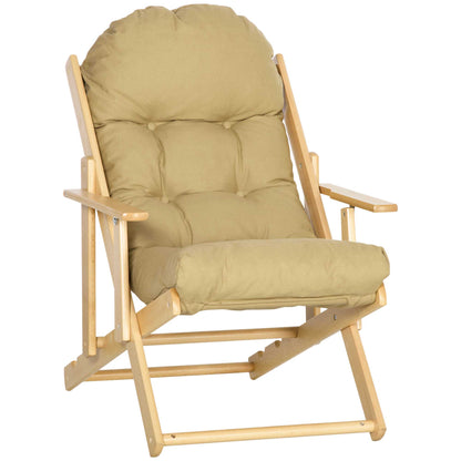 HOMCOM Folding Living Room Chair with Armrests and Cushion, in Beech Wood and Fabric, 71x89x96 cm, Brown