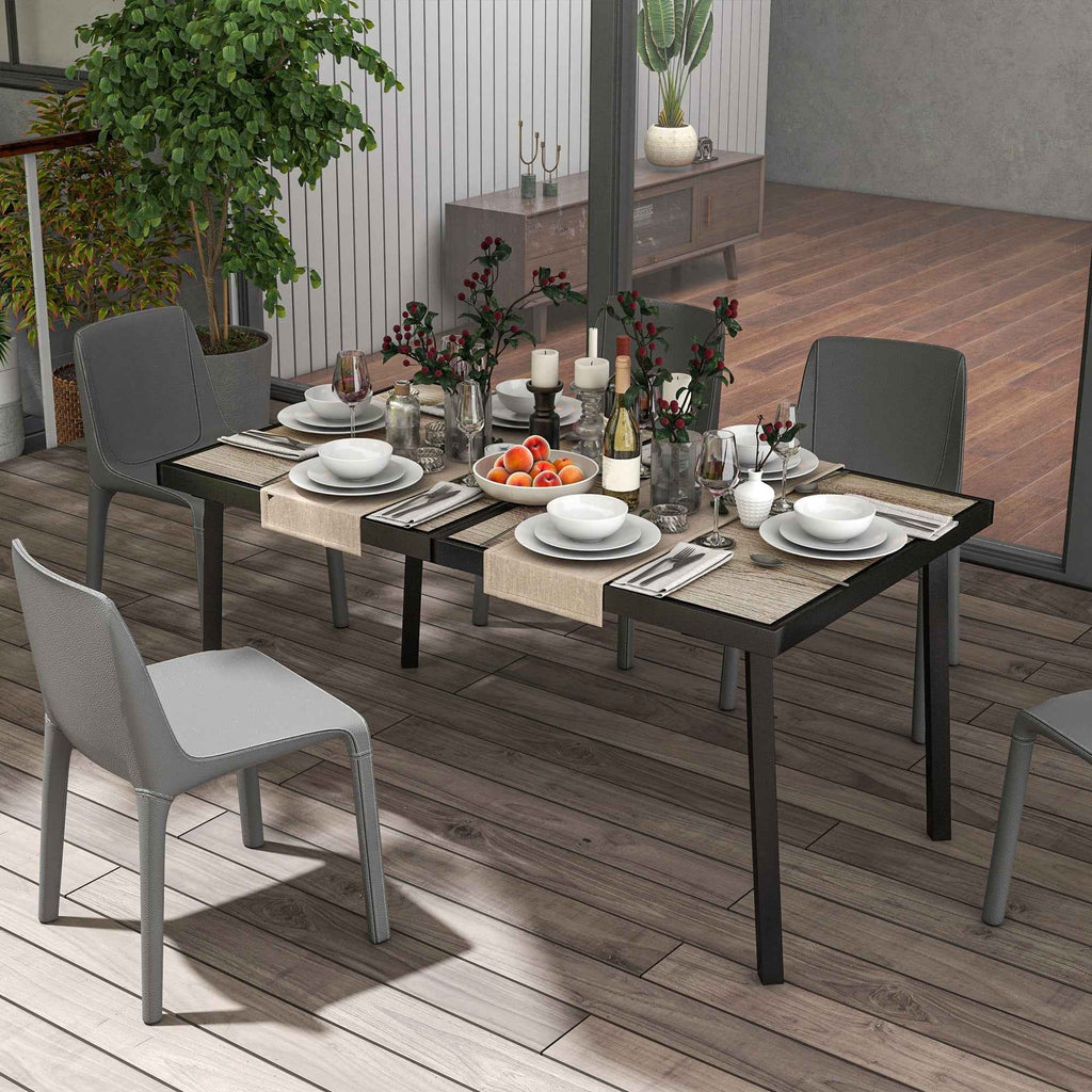 Outsunny Garden and Outdoor Dining Table, Wood Effect Top, 145x85 cm