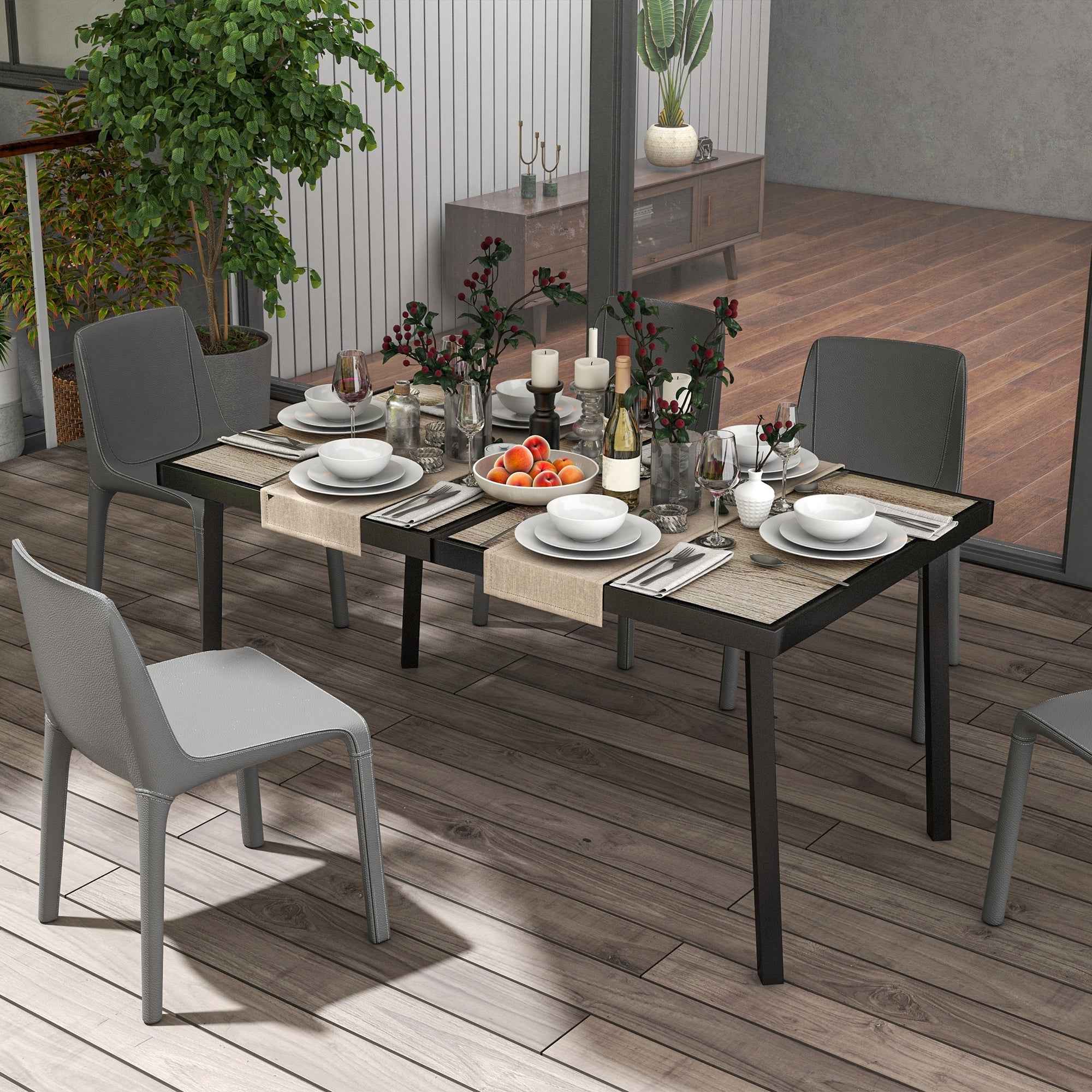Outsunny Garden and Outdoor Dining Table, Wood Effect Top, 145x85 cm