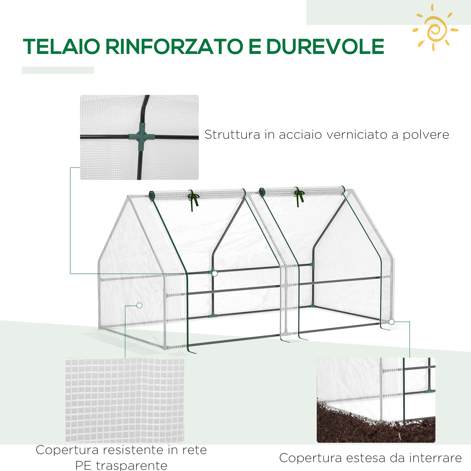 Garden Greenhouse with Reinforced PE Cover and Steel Frame, 180x90x90cm, White