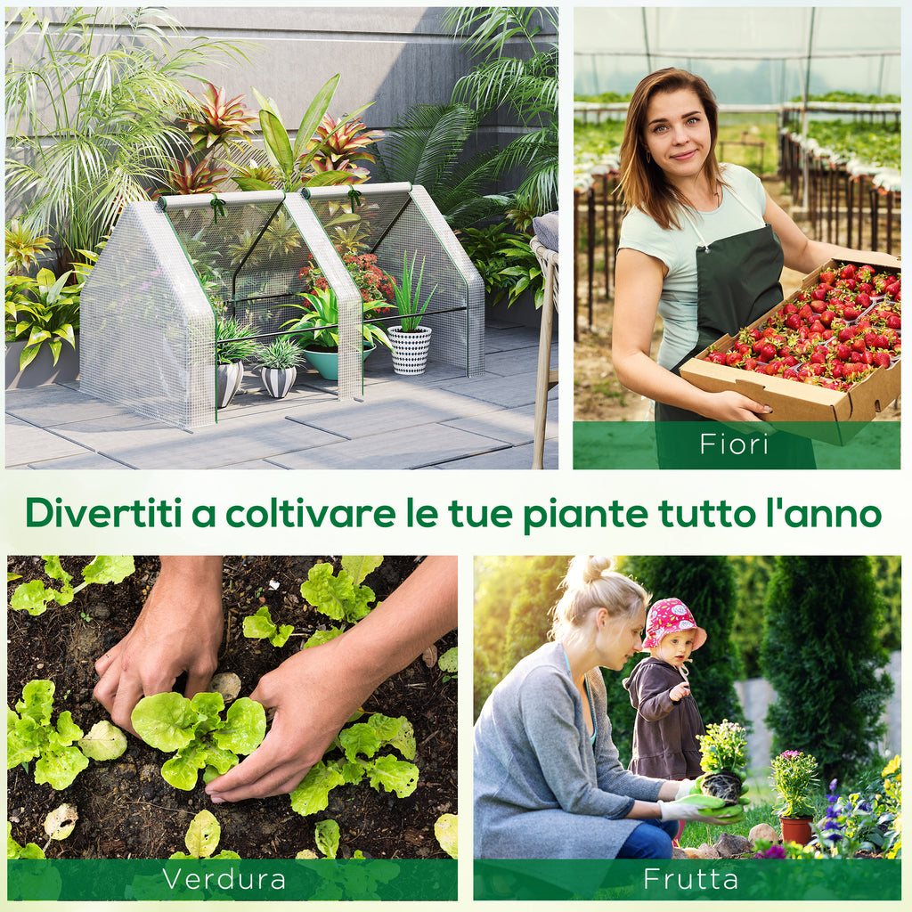Garden Greenhouse with Reinforced PE Cover and Steel Frame, 180x90x90cm, White