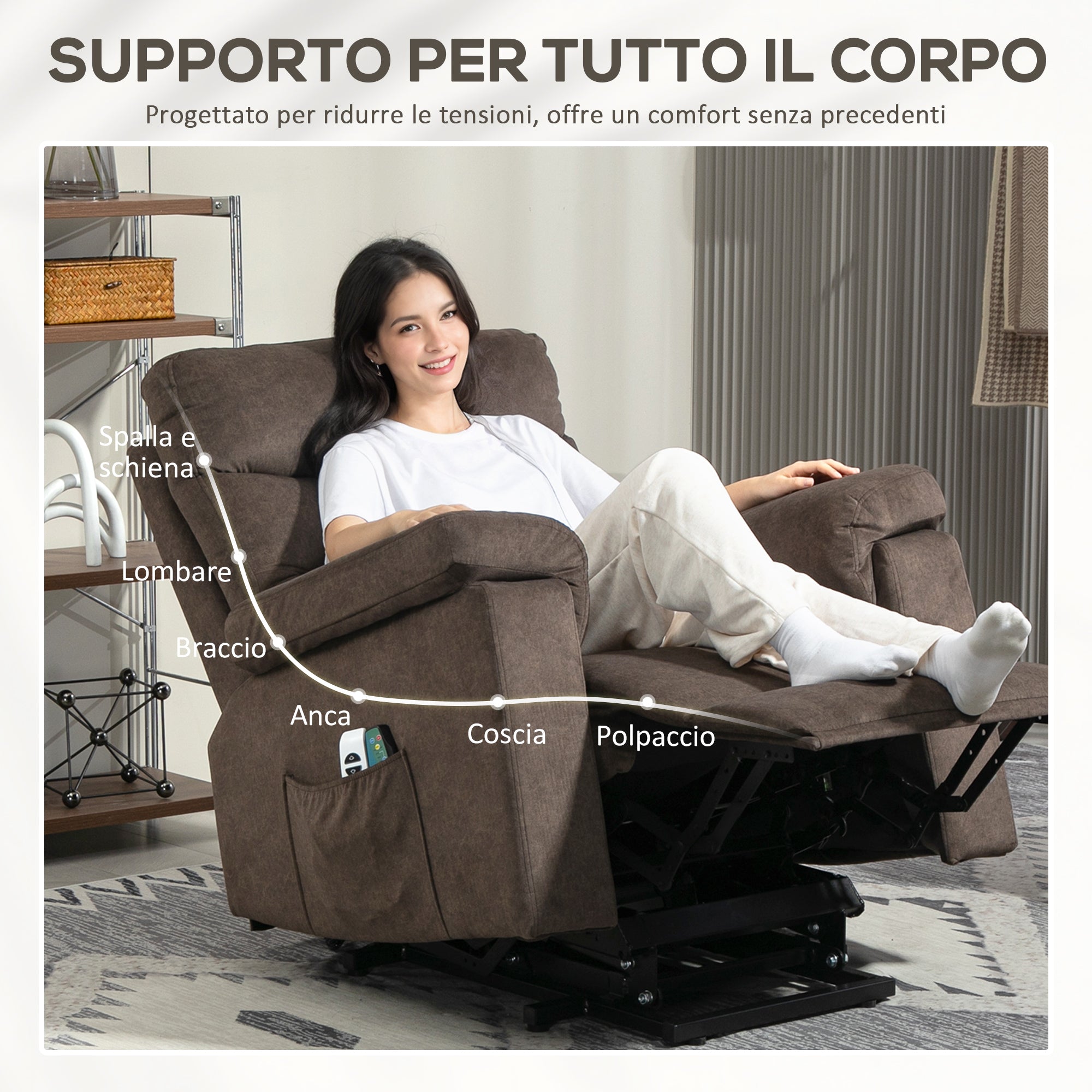 Lift Reclining Massage Chair with Heat and Dual Motors, Dark Brown