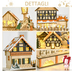Wooden Advent Calendar with 24 Drawers to Fill, Christmas Village Decoration and Lights, 44x10x37cm