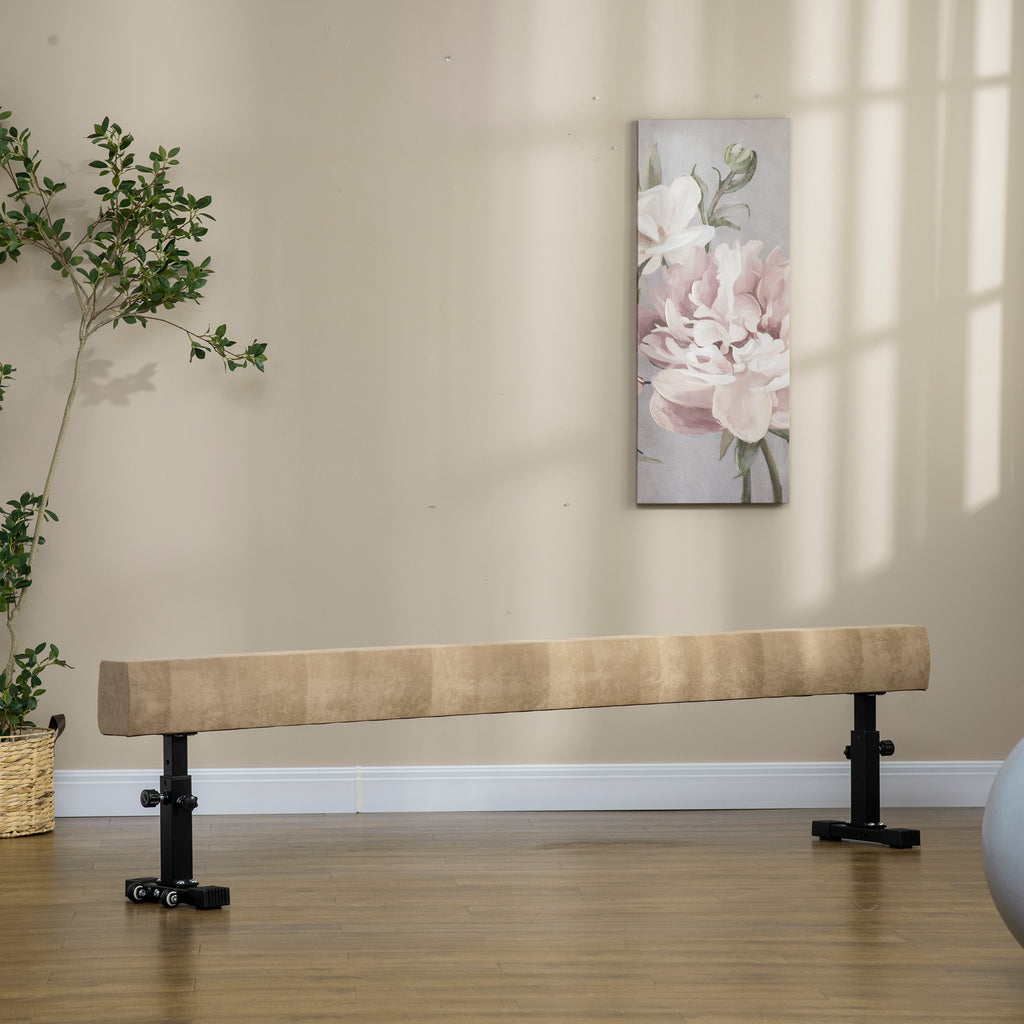 Gymnastics Beam with Adjustable Height and Non-Slip Feet, 226x31x59cm, Brown
