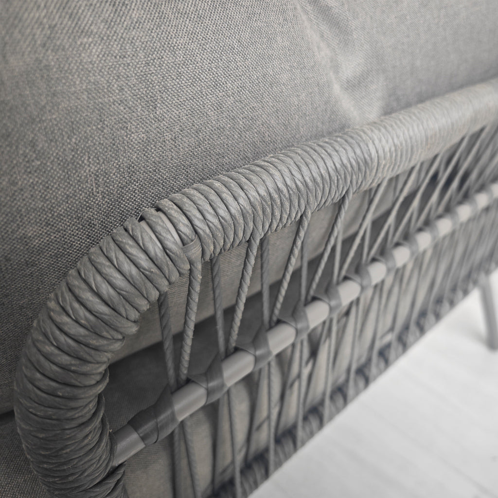 Boho Style PE Rattan Garden Set, 2 Seater Sofa with Chaise Longue and Coffee Table, Light Grey