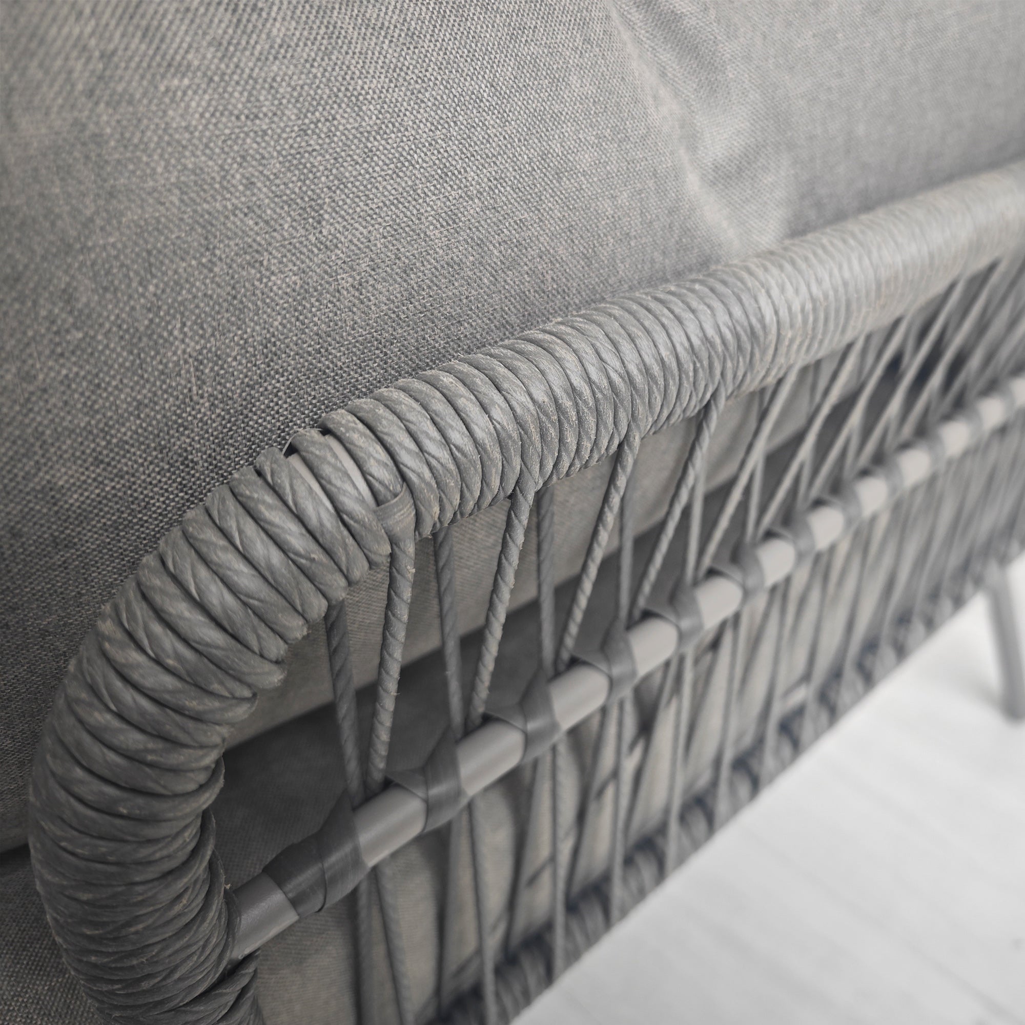 Boho Style PE Rattan Garden Set, 2 Seater Sofa with Chaise Longue and Coffee Table, Light Grey