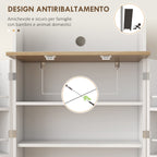 Kitchen Pantry Microwave Stand with Open Shelves and Cabinet with Spice Rack, 60x35x169 cm, White