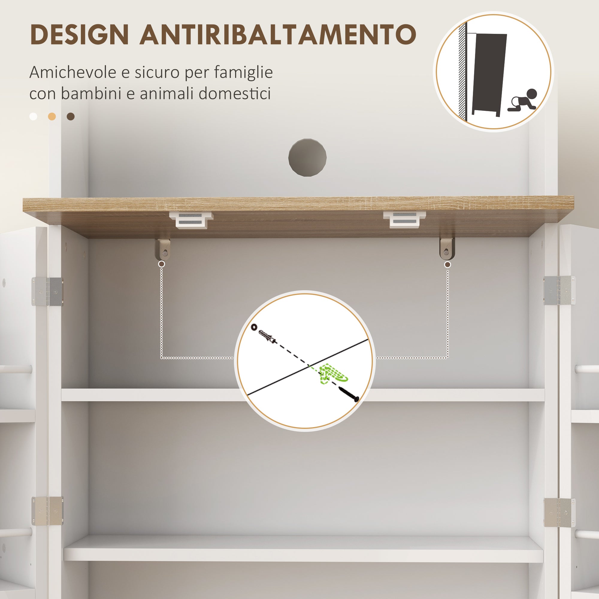Kitchen Pantry Microwave Stand with Open Shelves and Cabinet with Spice Rack, 60x35x169 cm, White