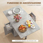 HOMCOM Folding Dining Table on Wheels with 2 Drawers, 2 Doors and Cabinet, Wooden, 140x76x74 cm, Cement Grey