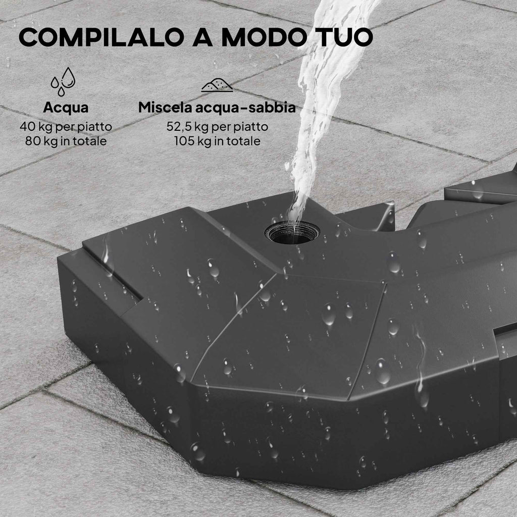 Outsunny Set of 2 HDPE Cantilever Umbrella Base Weights, Fillable up to 105 kg, 101 x 101 x 12 cm, Black