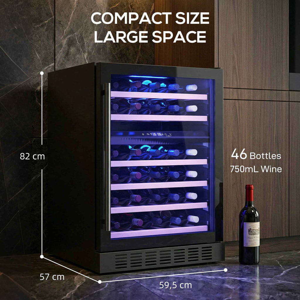 HOMCOM Wine Cooler, Dual Temperature, 5–18°C, 46 Bottles, 131L, Triple Tempered Glass Door, Black