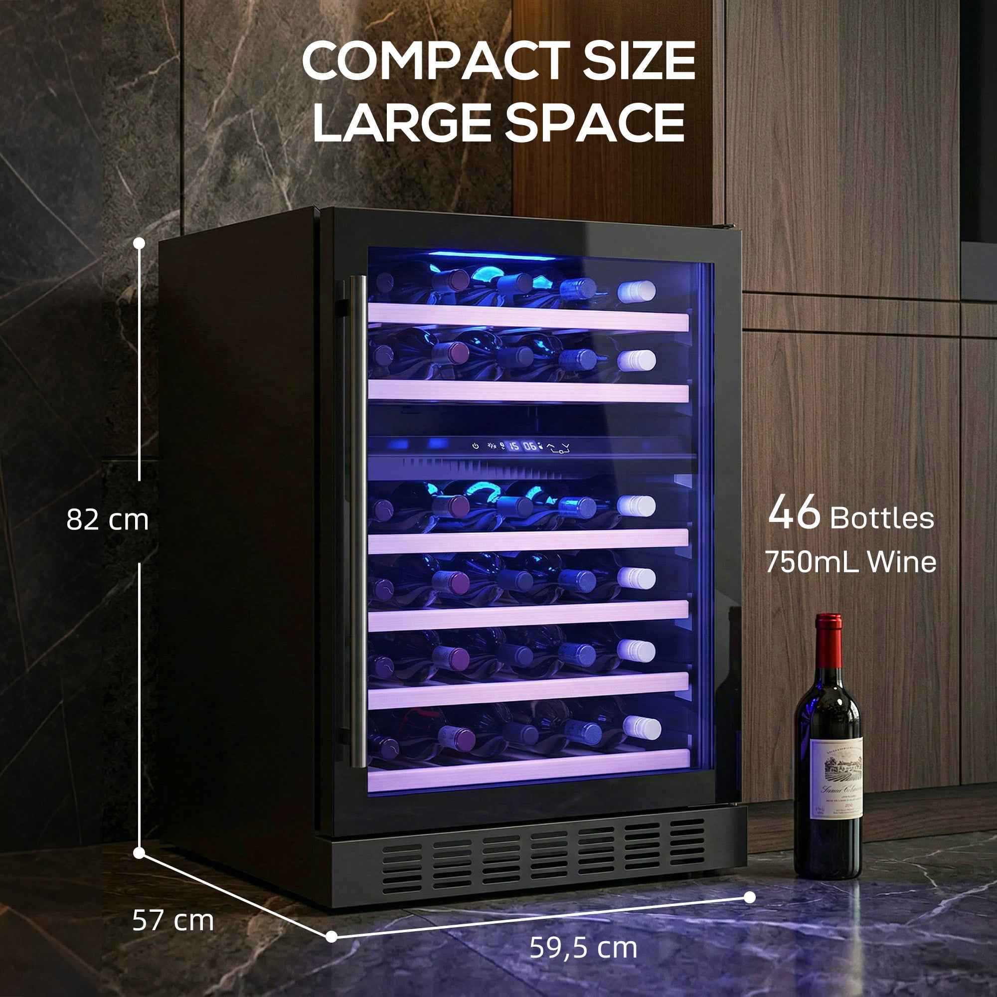 HOMCOM Wine Cooler, Dual Temperature, 5–18°C, 46 Bottles, 131L, Triple Tempered Glass Door, Black
