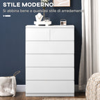 White Chest of Drawers | 6 Drawers with Anti-Tip Design, in Chipboard, 80x39x115 cm - Borgè