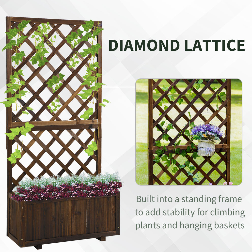 Outsunny Outdoor Fioriera with grilled for climbing and vase, in fir wood, 72.5x31.5x149.5 cm - Borgè