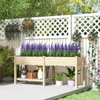 Raised Planter with Side Table and Lower Tool Shelf, in Fir Wood, 207x59x78 cm