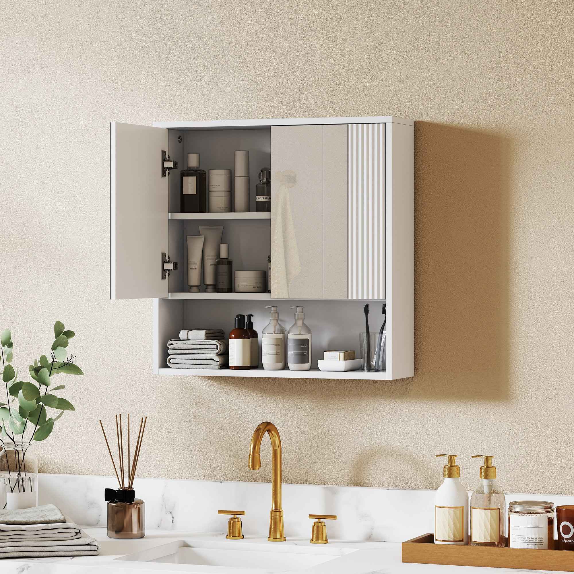 HOMCOM Wall-Mounted Bathroom Cabinet with Soft-Close Doors and Adjustable Shelf