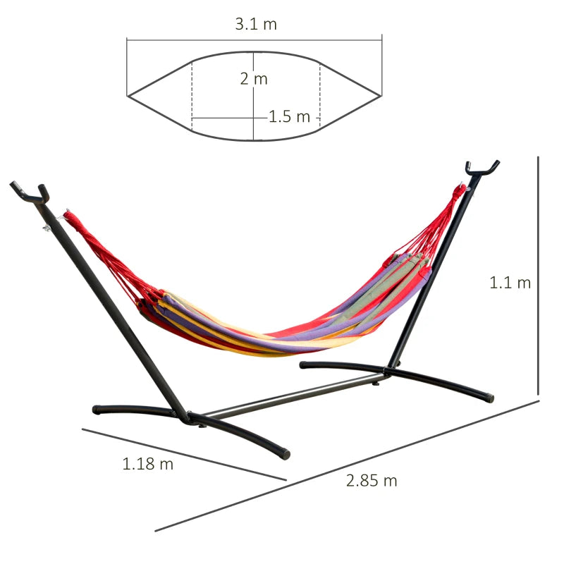 Freestanding Garden Hammock with Steel Frame and Multicolored Cotton, Carrying Case Included - Borge' Group Limited