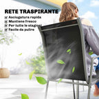 Outsunny 7-Piece Outdoor Set with 6 Stackable Texteline Chairs and Glass-Top Coffee Table, Black and Silver