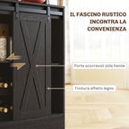 Rustic Tall Kitchen Sideboard with 2 Cabinets, Bottle Rack, Charging Sockets and LED Lights, Black