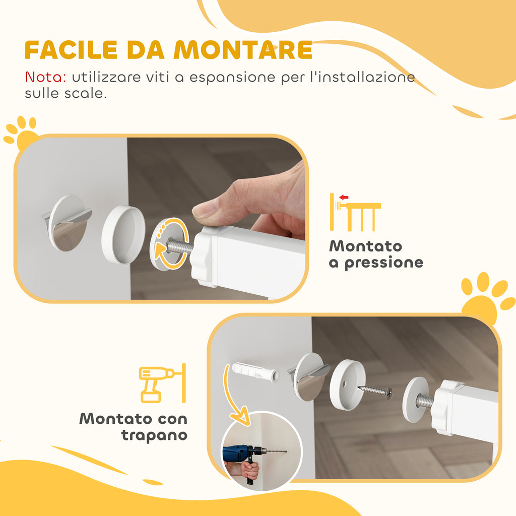 Extendable and Adjustable Dog Gate for Stairs and Doors, Made of Steel and ABS, 75-85x76 cm, White