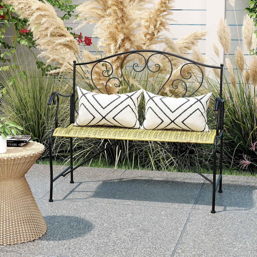 Outsunny Iron Garden Bench, Vintage Style 2-Seater Outdoor Bench, 100x 50x88cm, Black
