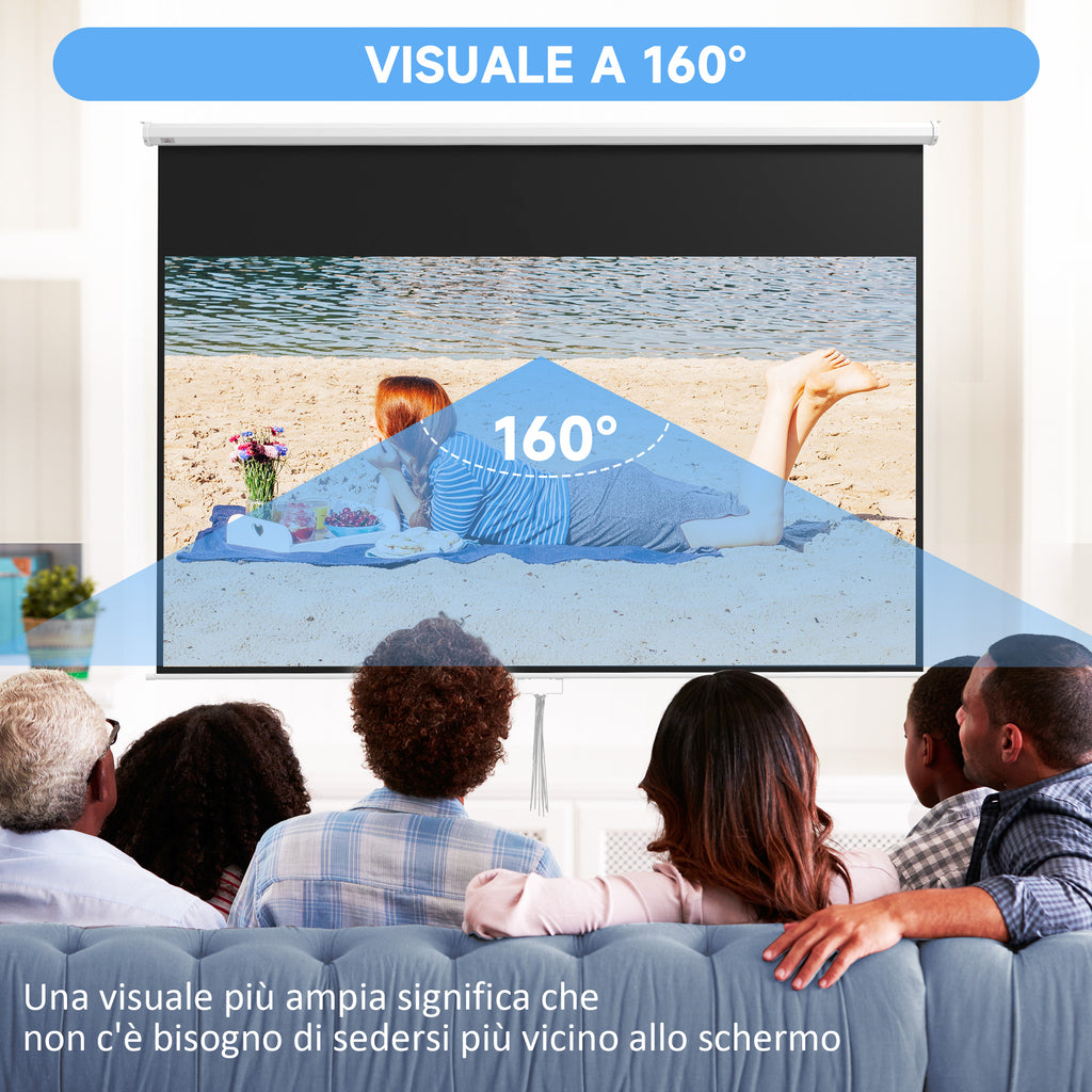120" Projector Screen, 16:9 Ratio, Wall and Ceiling Mountable for Home and Office, White