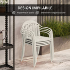 et of 4 Stackable Garden Chairs in PP with High Backrest and Armrests, 57x54x78 cm, White