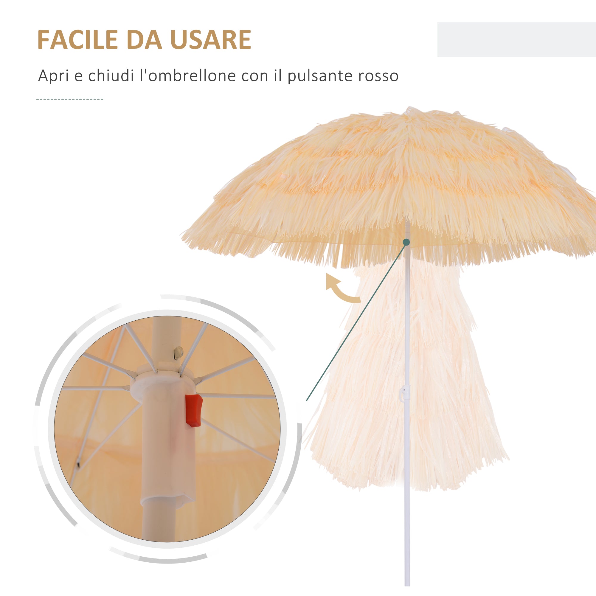 Outsunny 8-Ribbed Beach Umbrella with Tilting Pole, Polyester and Metal, 1.6 x 2 m, Beige