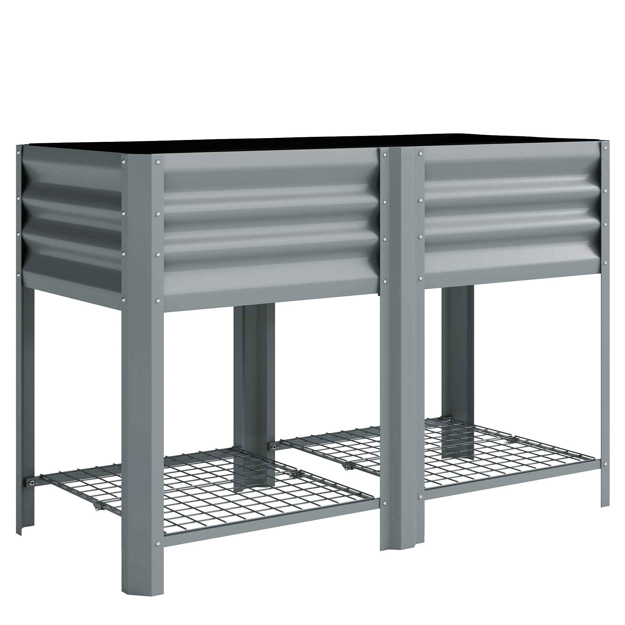 Outsunny Raised Planter with Storage Shelf, 150L, Galvanized Steel, Height 80 cm, for Garden or Outdoor Patio
