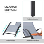 Outsunny Set of 2 Sun Loungers and Coffee Table with Glass Top, 59x169x66 cm, Light Grey