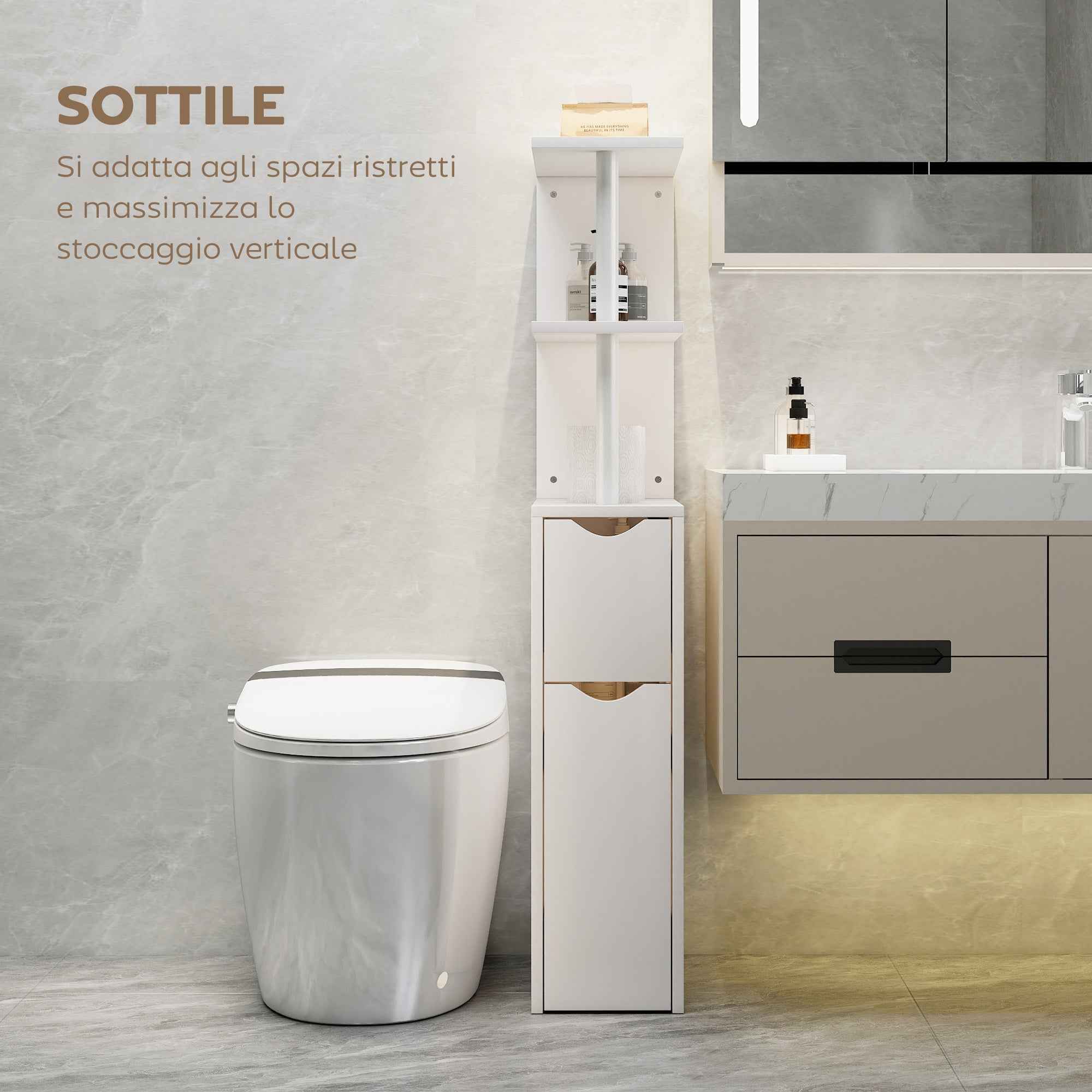HOMCOM Space-Saving Bathroom Column with 2 Drawers and Open Shelves, 20x45x115 cm, White