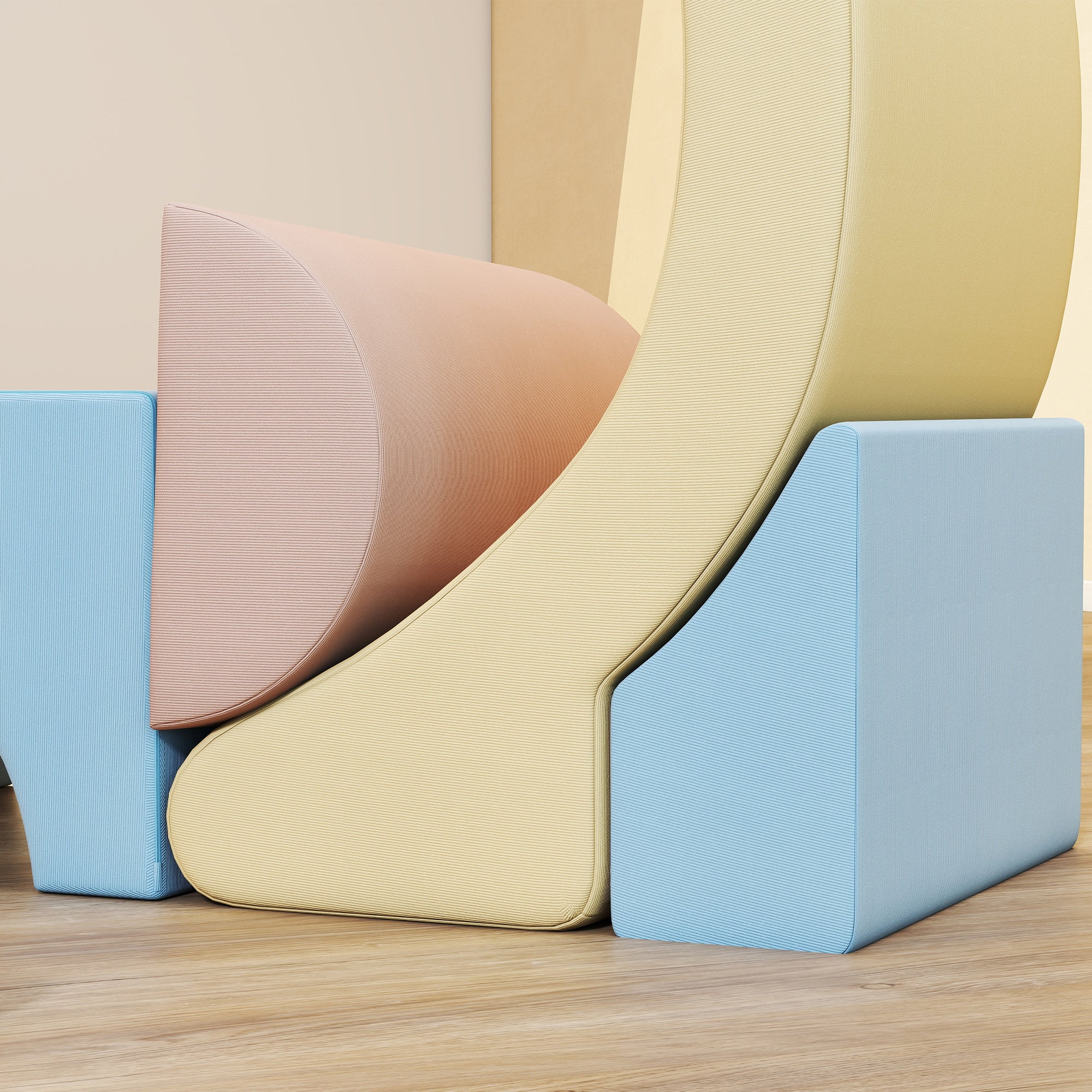 Set of 5 Soft Construction Toys for Children 1.5-8 Years, in Velvet and Sponge Effect Fabric, Multicolored