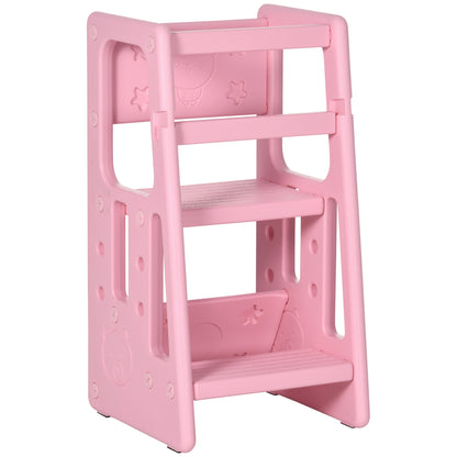 Children's Step Ladder 18 Months-5 Years 3 Levels and Adjustable Height, in HDPE, 47x47x90 cm, Pink