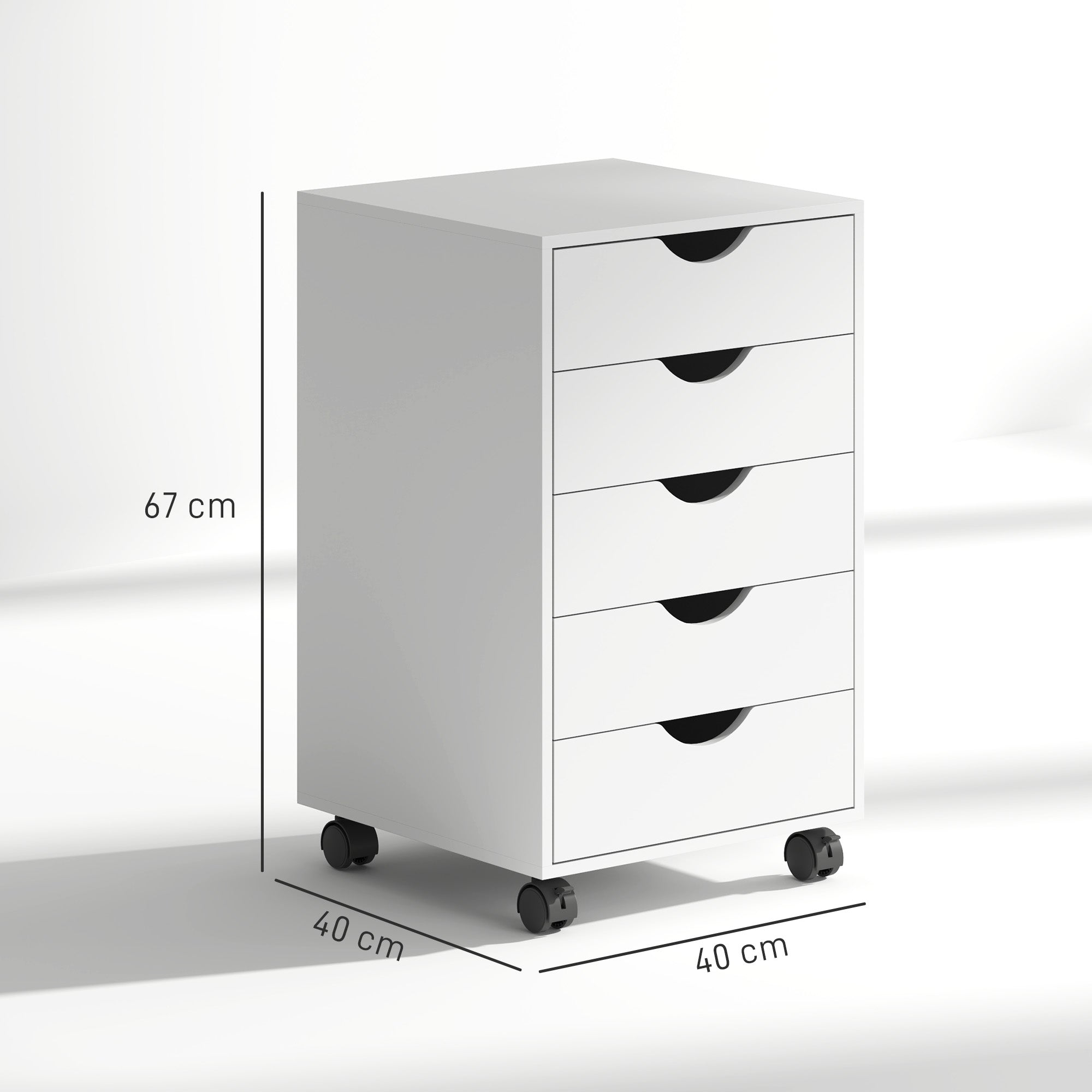 5-Drawer Office Chest with Swivel Casters with Brakes, 40x40x67 cm, White